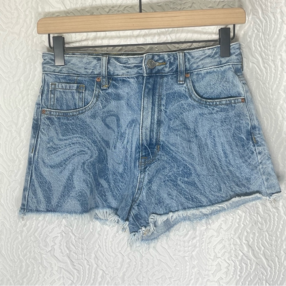 PACSUN High-Rise Festival Marble Wash Denim Shorts - Distressed Hem